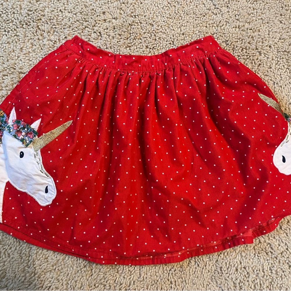 Mini Boden Red Corduroy Unicorn Skirt